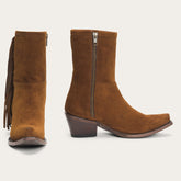 Halle Suede Fringe Side Zip Boot Brown | Stetson