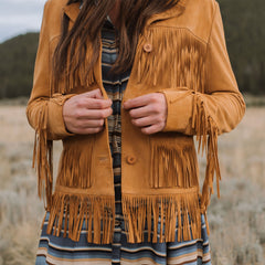 Lamb Suede Fringed Jacket Brown | Stetson Women