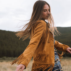 Lamb Suede Fringed Jacket Brown | Stetson Women