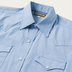 Blue End On End Solid Shirt Blue | Stetson Men