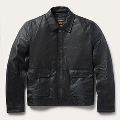 Snap Front Leather Jacket Brown | Stetson Men