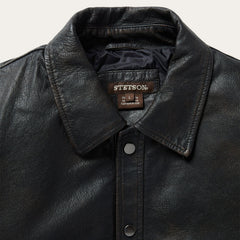 Snap Front Leather Jacket Brown | Stetson Men