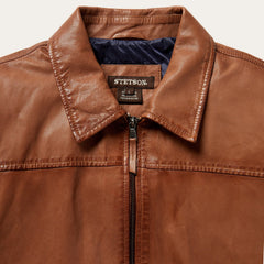 Zip-Front Lightweight Leather Jacket Brown | Stetson Men