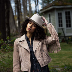 Premium Suede Moto Jacket Tan | Stetson Women