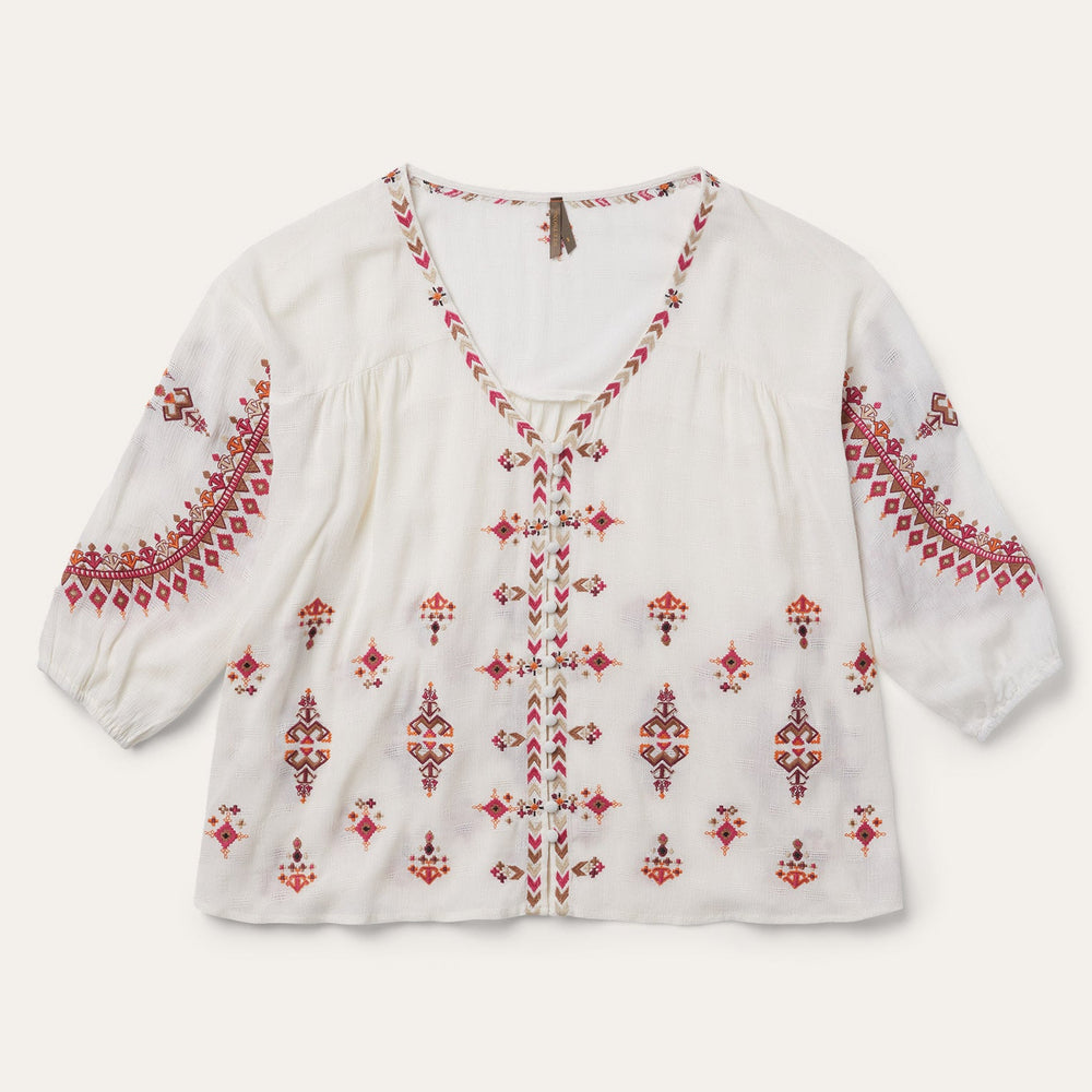 Dobby Peasant Blouse White | Stetson Women