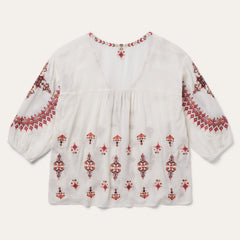 Dobby Peasant Blouse White | Stetson Women