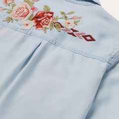 Long-Sleeved Embroidered Shirt Blue | Stetson Women