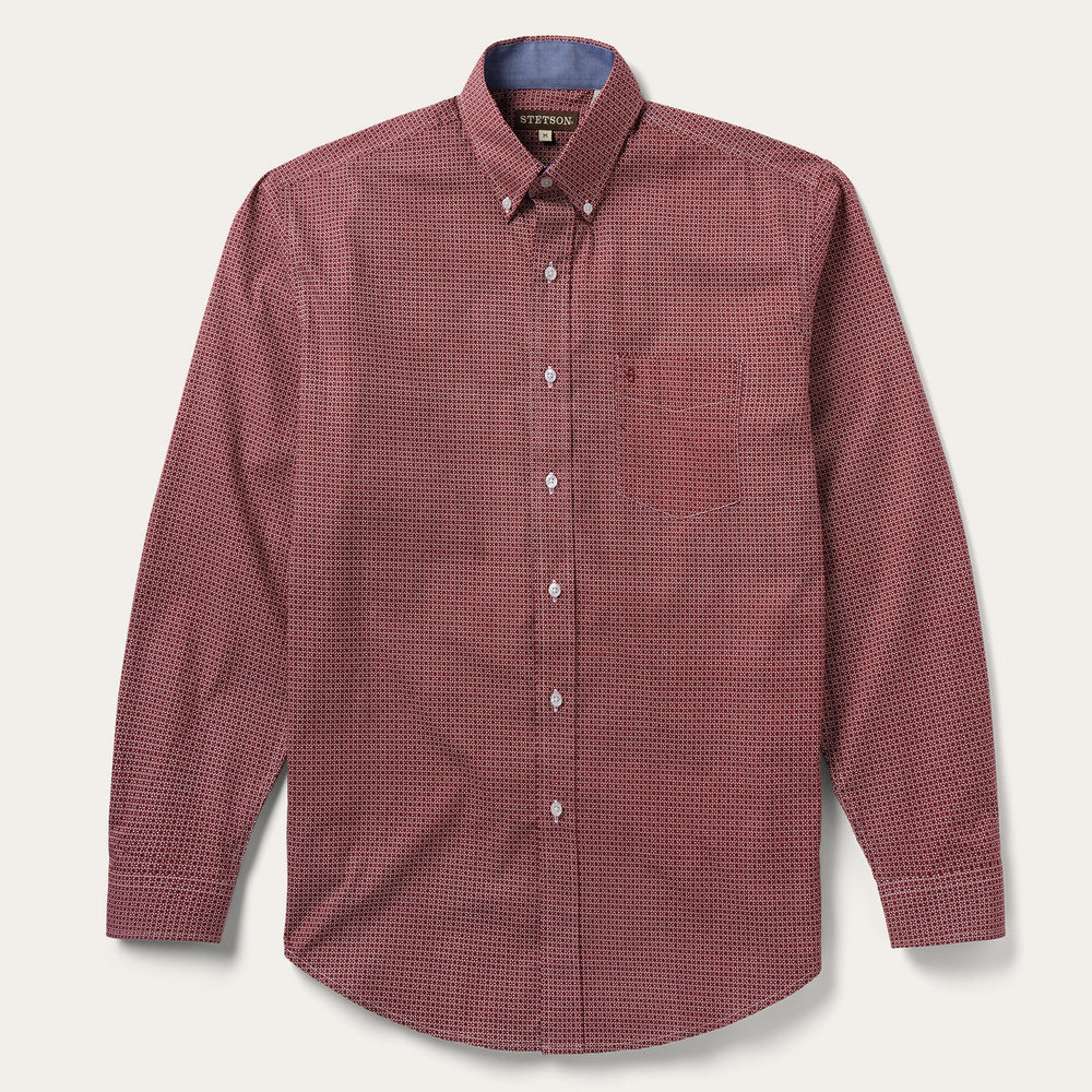 Micro Print Button-Front Shirt Red | Stetson Men