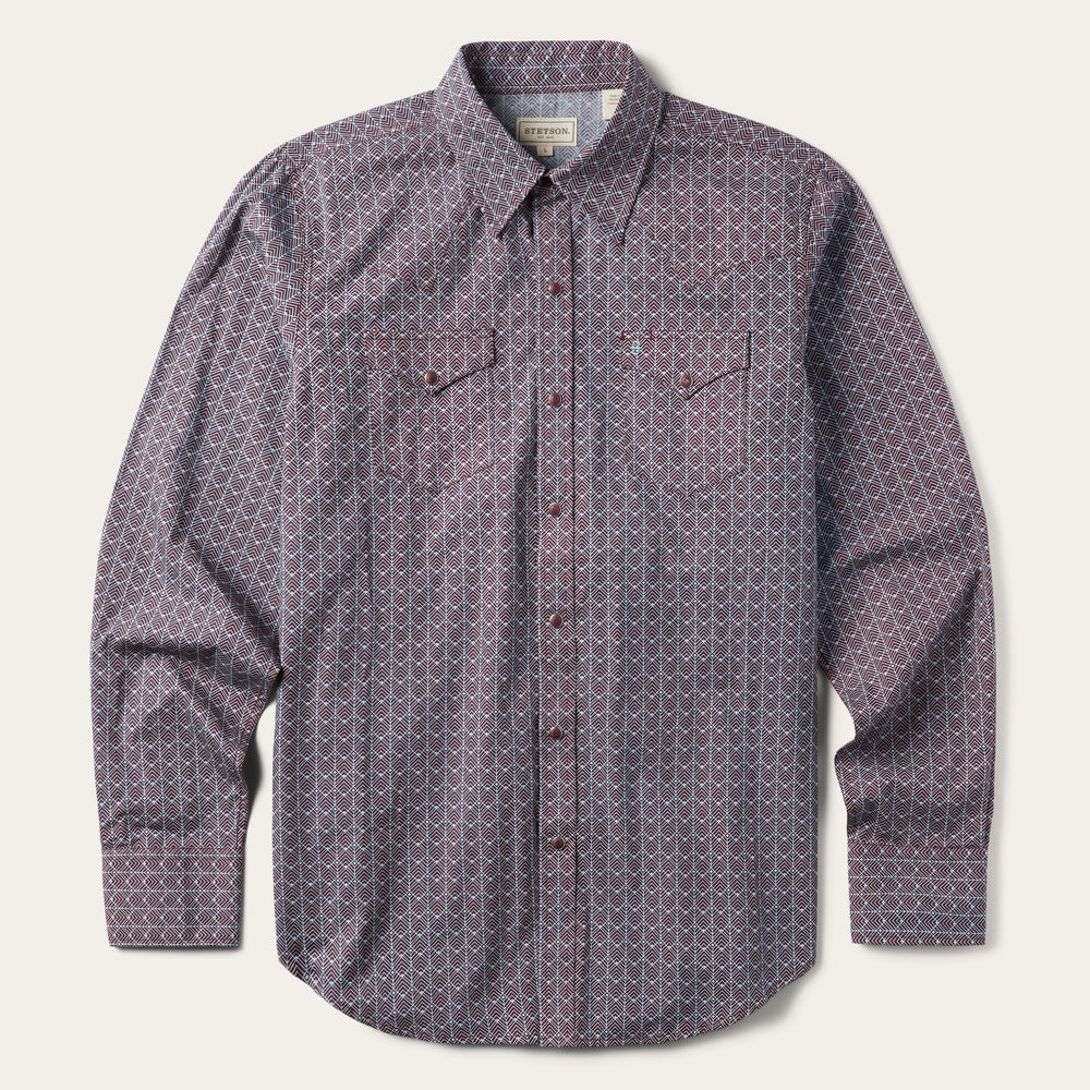 Chevron Grid Shirt Brown | Stetson Men