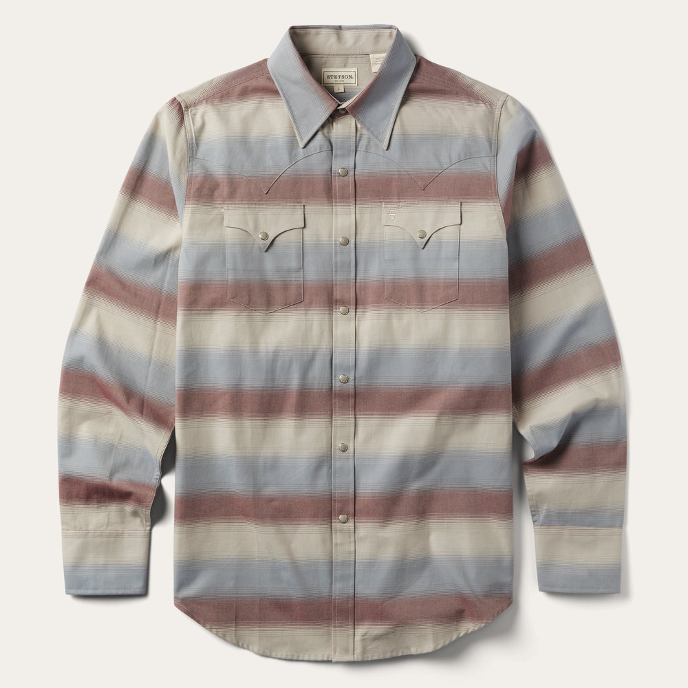 Ombre Stripe Twill Shirt Wine | Stetson Men