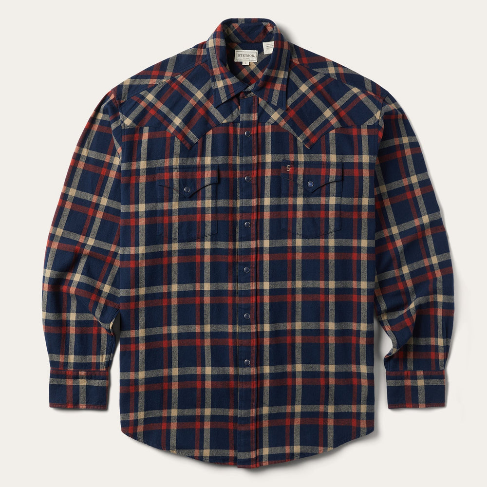 Brushed Twill Plaid Shirt Blue | Stetson Men