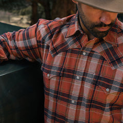 Brushed Twill Plaid Shirt Orange | Stetson Men