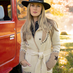 Horseshoe & Star Belted Cardigan White | Stetson Women