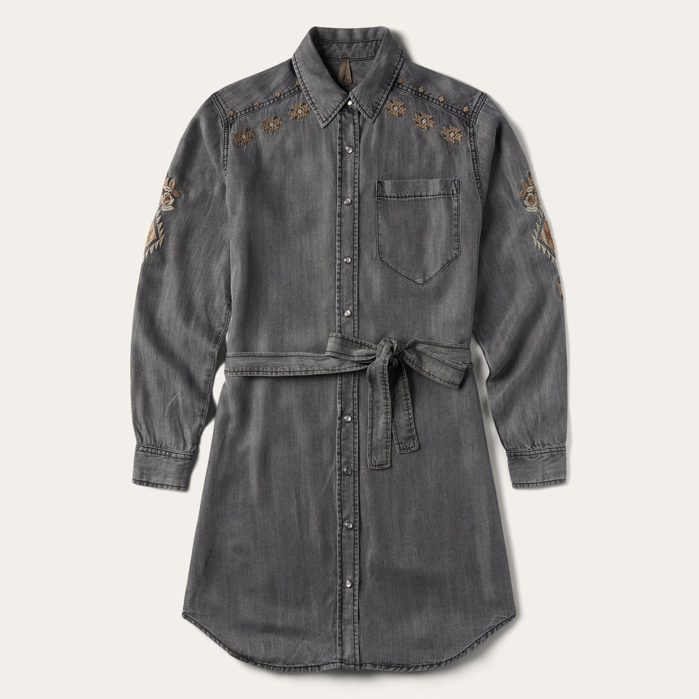 Embroidered Snap Front Shirt Dress Black | Stetson Women