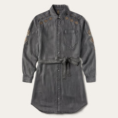 Embroidered Snap Front Shirt Dress Black | Stetson Women