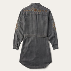Embroidered Snap Front Shirt Dress Black | Stetson Women