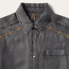 Embroidered Snap Front Shirt Dress Black | Stetson Women