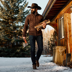 Vertical Aztec Cardigan Brown | Stetson Men