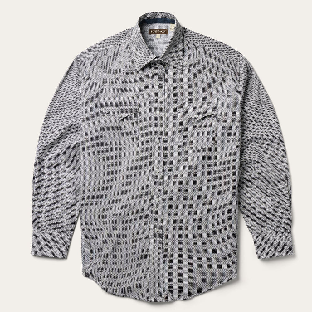 Grey Geo Print Western Shirt Grey | Stetson Men