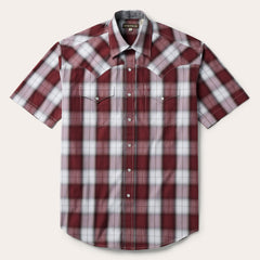 Shadow Plaid Short Sleeve Western Shirt Wine | Stetson Men