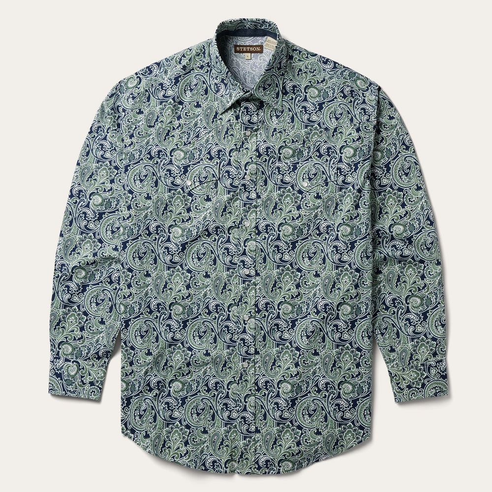 Greenspring Paisley Print Western Shirt Blue | Stetson Men