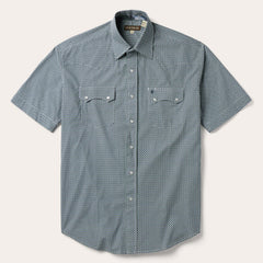 Circle Diamond Print Short Sleeve Western Shirt Green | Stetson Men