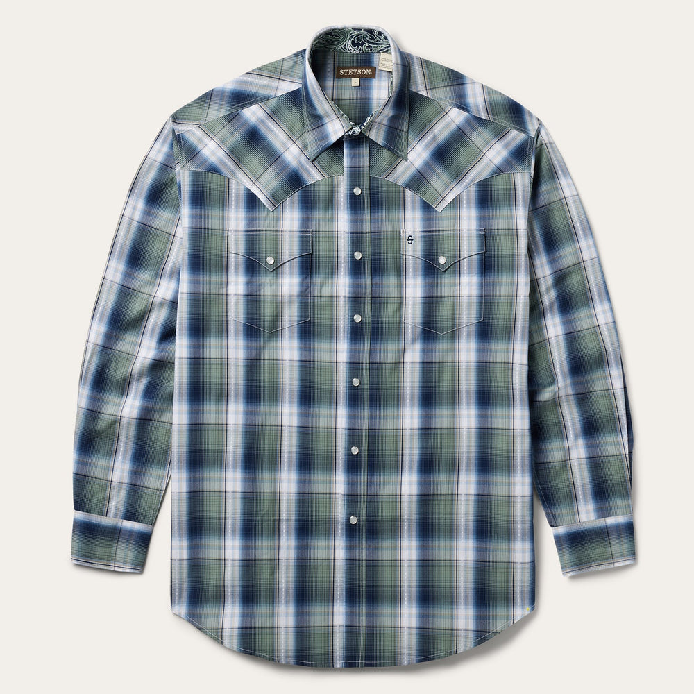 Lucky Diamond Plaid Western Shirt Green | Stetson Men