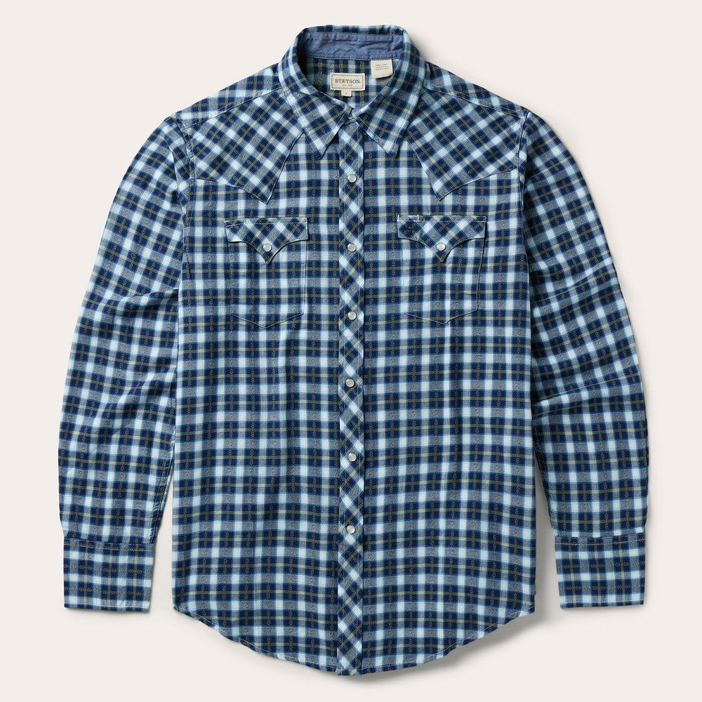 Plaid Twill Dobby Western Shirt Blue | Stetson Men