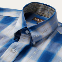 Navy Gold Ombre Plaid Short Sleeve Western Shirt Blue | Stetson Men