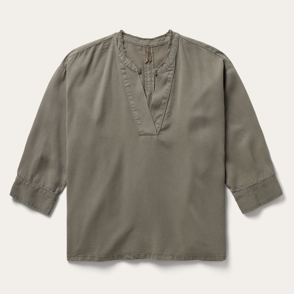 Olive Twill Peasant Blouse Green | Stetson Women