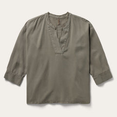 Olive Twill Peasant Blouse Green | Stetson Women