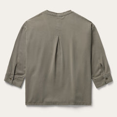 Olive Twill Peasant Blouse Green | Stetson Women