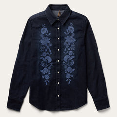 Embroidered Dark Denim Snap Front Shirt Blue | Stetson Women