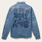 Embroidered Boyfriend Fit Denim Shirt Blue | Stetson Women