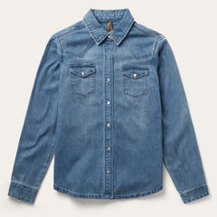 Embroidered Boyfriend Fit Denim Shirt Blue | Stetson Women