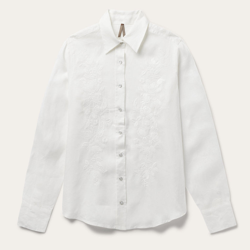 Floral Embroidered White Linen Shirt White | Stetson Women
