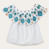 Bright Schiffli Embroidered White Cotton Lawn Blouse White | Stetson Women