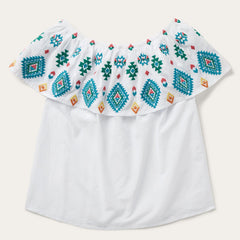 Bright Schiffli Embroidered White Cotton Lawn Blouse White | Stetson Women