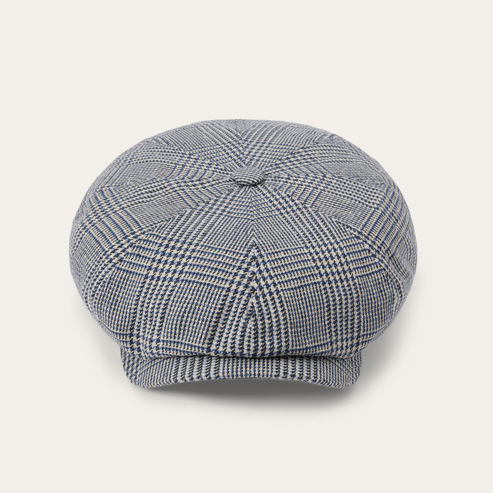 Glen Check Silk/Cotton 8-Panel Cap Blue Check | Stetson Hats