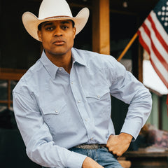 Two Stripe Check Western Shirt Blue | Stetson Men