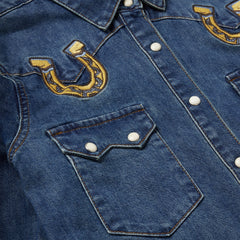 Embroidered Dark Denim Western Shirt Blue | Stetson Women