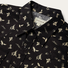 Conversation Print Western Shirt Black | Stetson Men