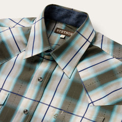 Olive Ombre Plaid Western Shirt Green | Stetson Men
