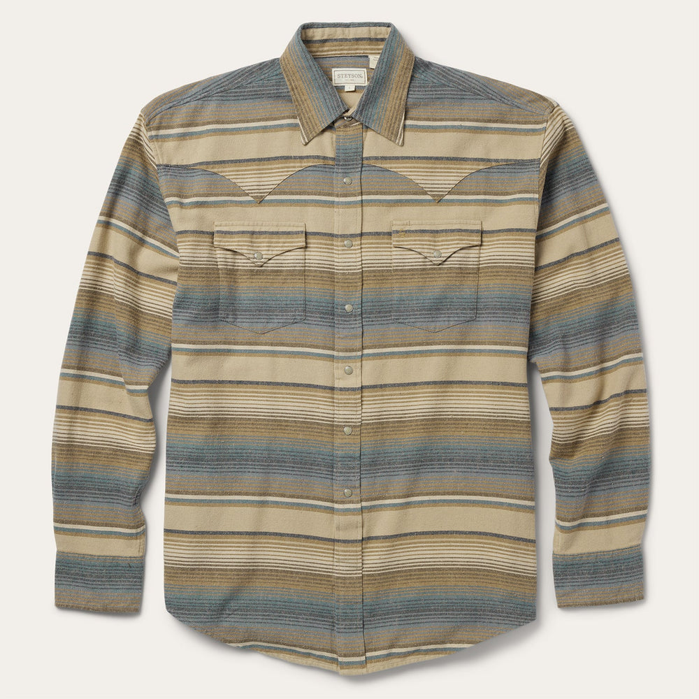 Blue Stripe Flannel Western Shirt Blue | Stetson Men