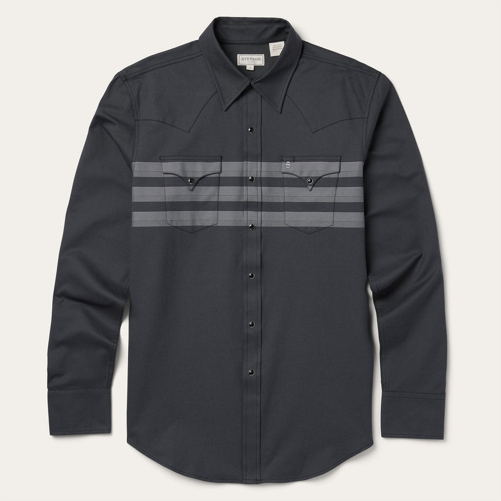 Border Stripe Twill Western Shirt Black | Stetson Men
