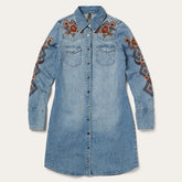 Floral Embroidered Denim Shirt Dress Blue | Stetson Women