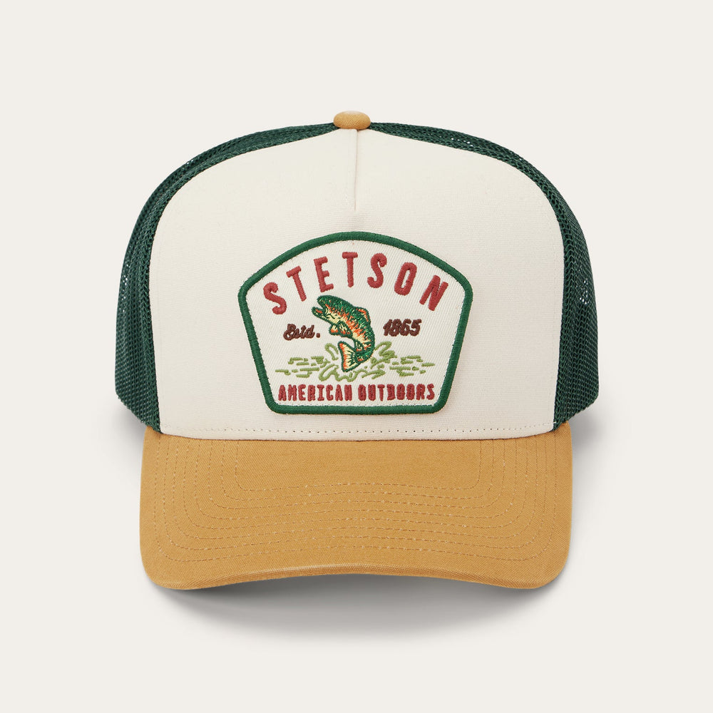 Fishing Patch Trucker Cap Off White / Tan / Green | Stetson Hats