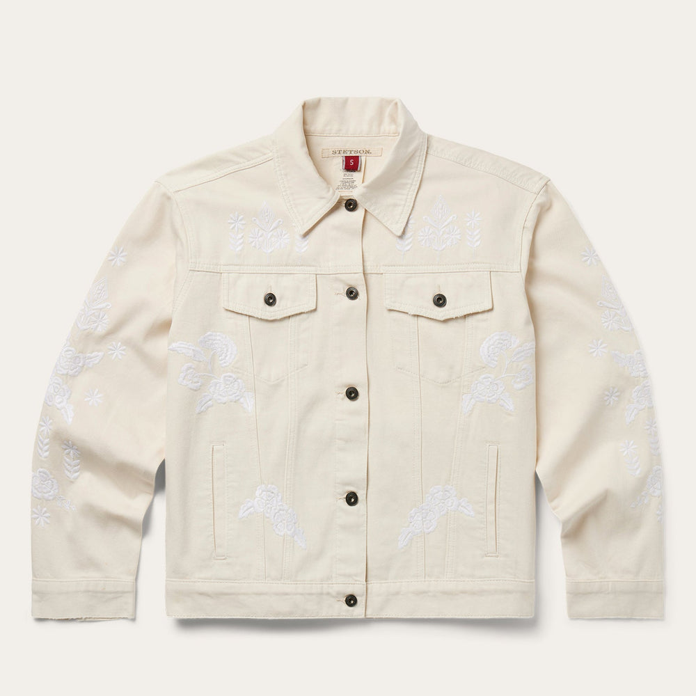 Embroidered Cream Denim Jacket White | Stetson Women