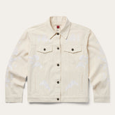 Embroidered Cream Denim Jacket White | Stetson Women