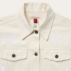Embroidered Cream Denim Jacket White | Stetson Women